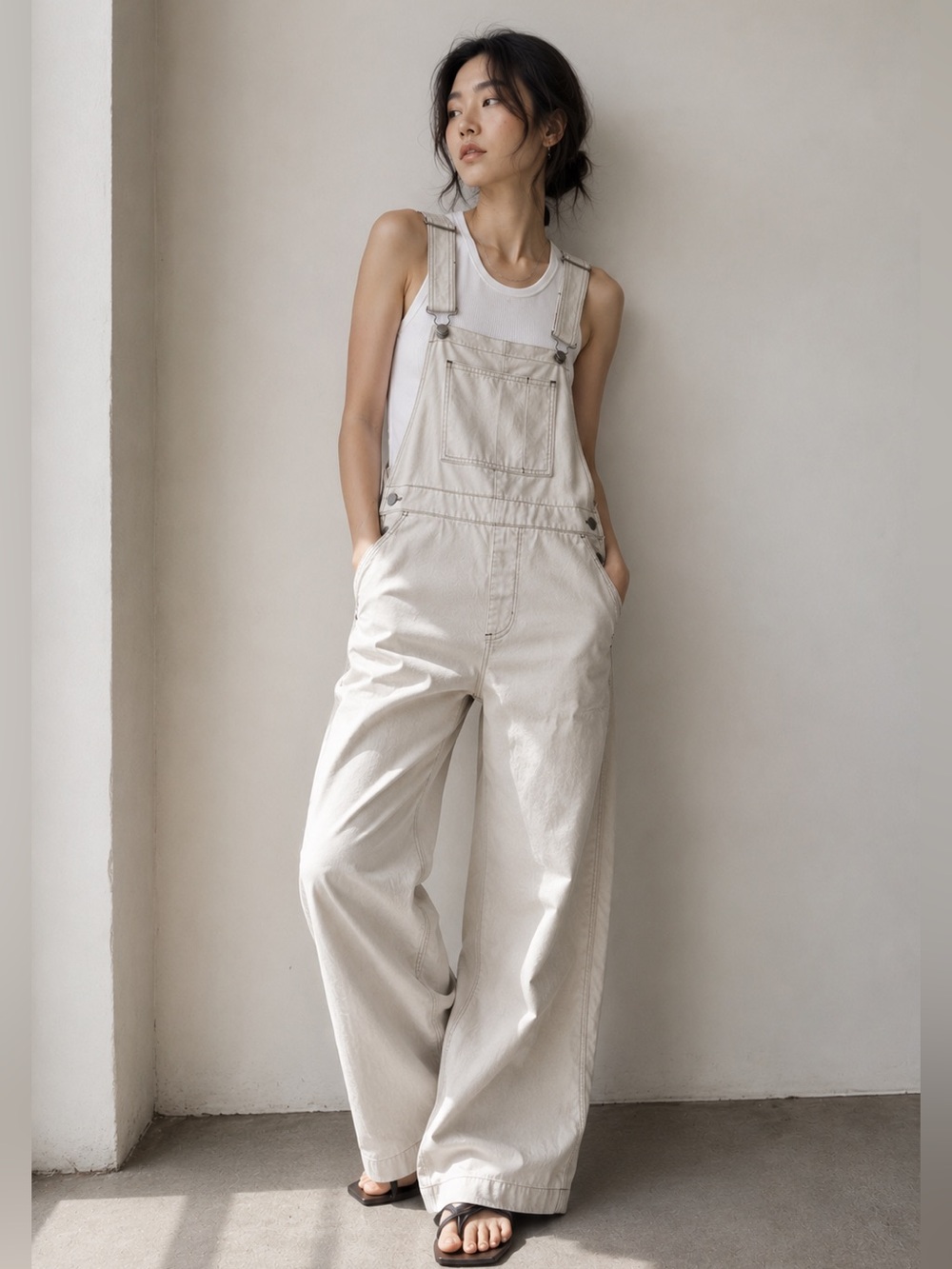 GU Off-White Wide-Leg Overalls XS